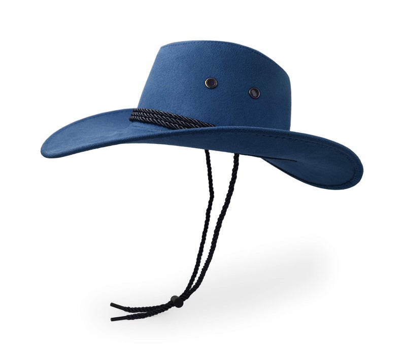 UltraKey Cowboy Hat, Sun Hat Faux Felt Leather Suede Travel Cap Western Hat Outdoor Sun Protect Nayv Navy - Image 3